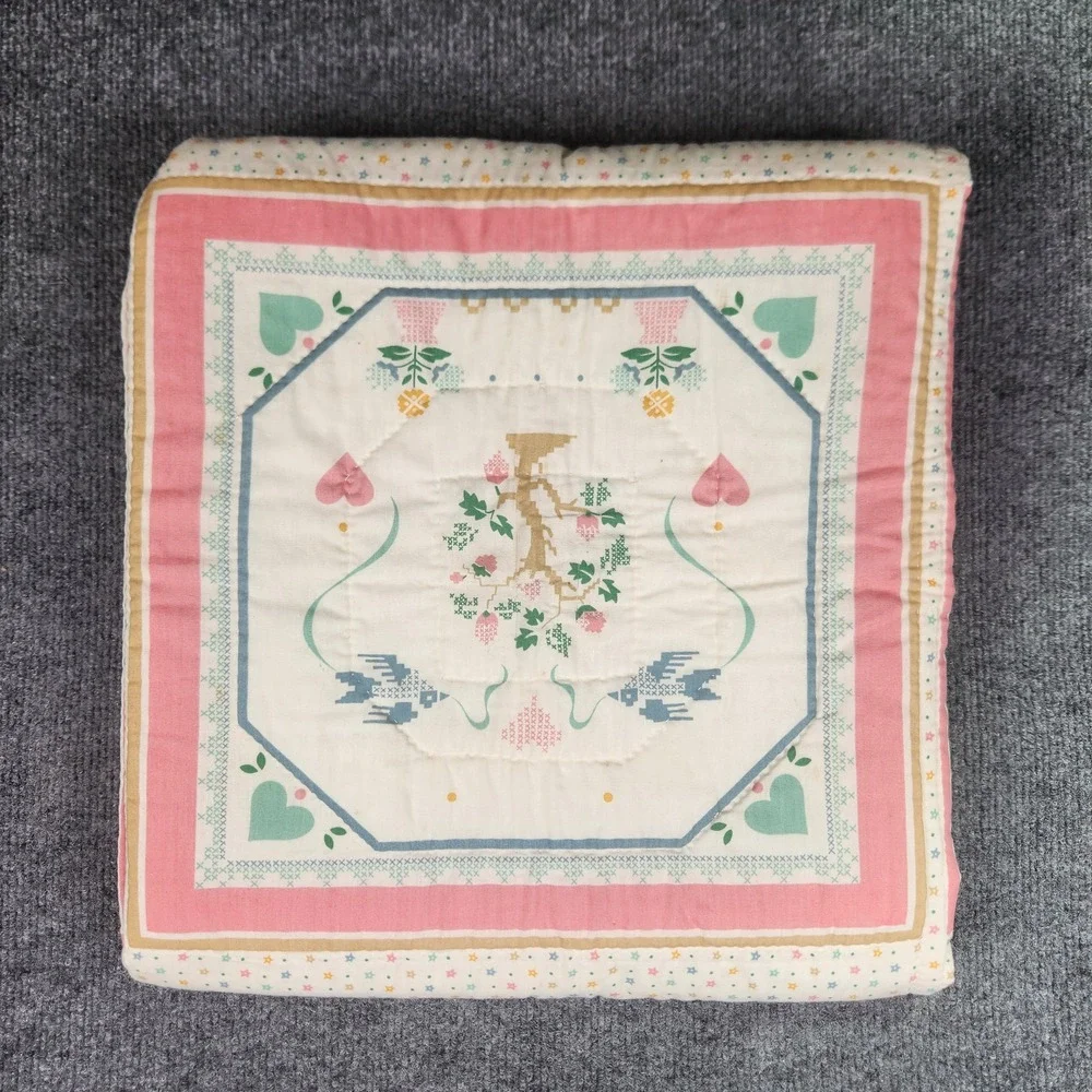 Vintage Cuddle Prints Fabri-Quilt Baby Blanket Pastel Bunny Alphabet Patchwork